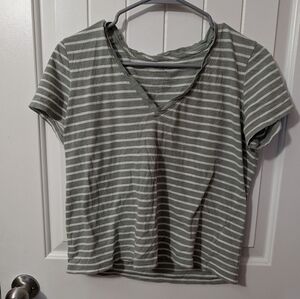 MADEWELL Striped V Neck Shirt Green/White Medium